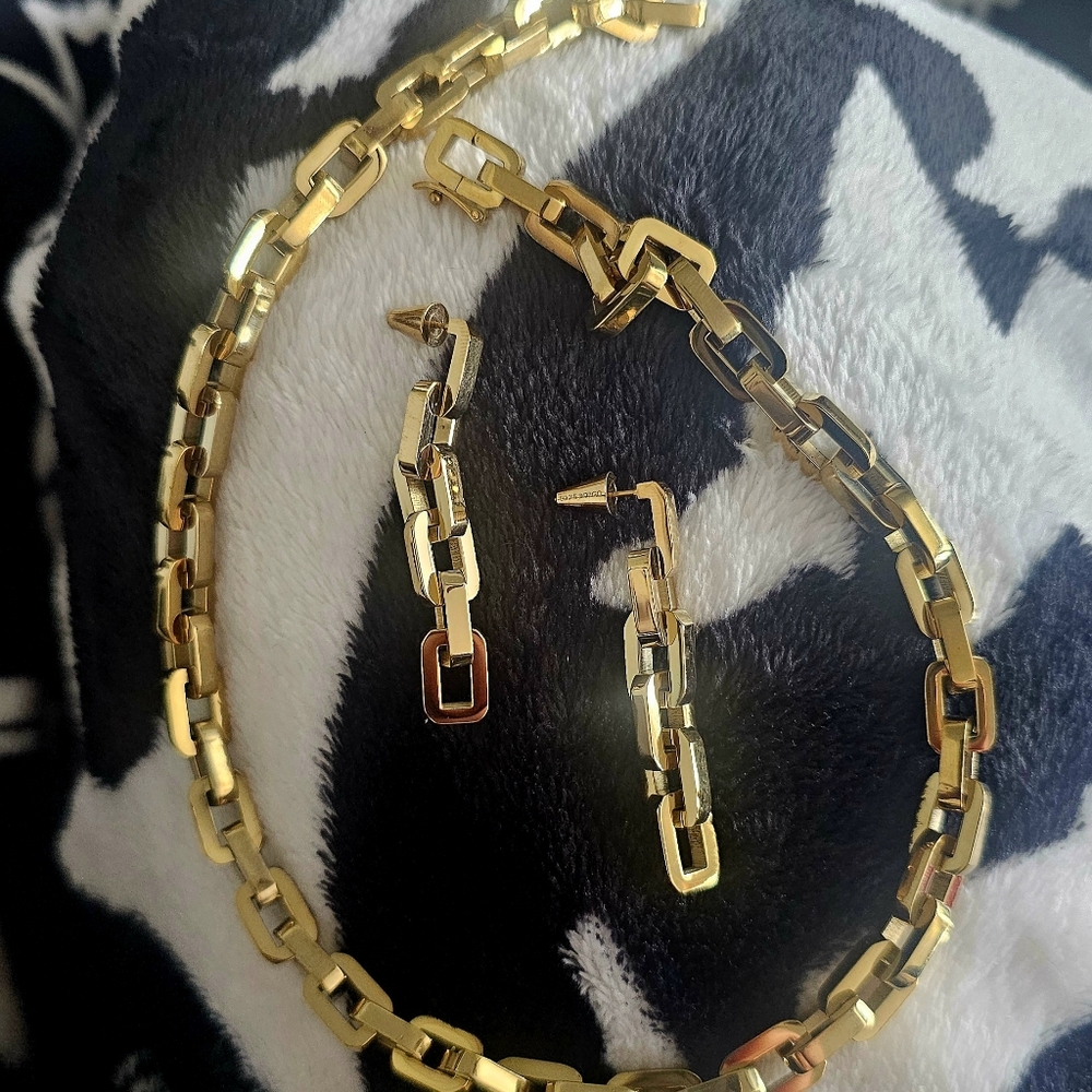 MSRP $675 Eddie Borgo Gold Supra Link Necklace & Earrings SET - Picture 7 of 8